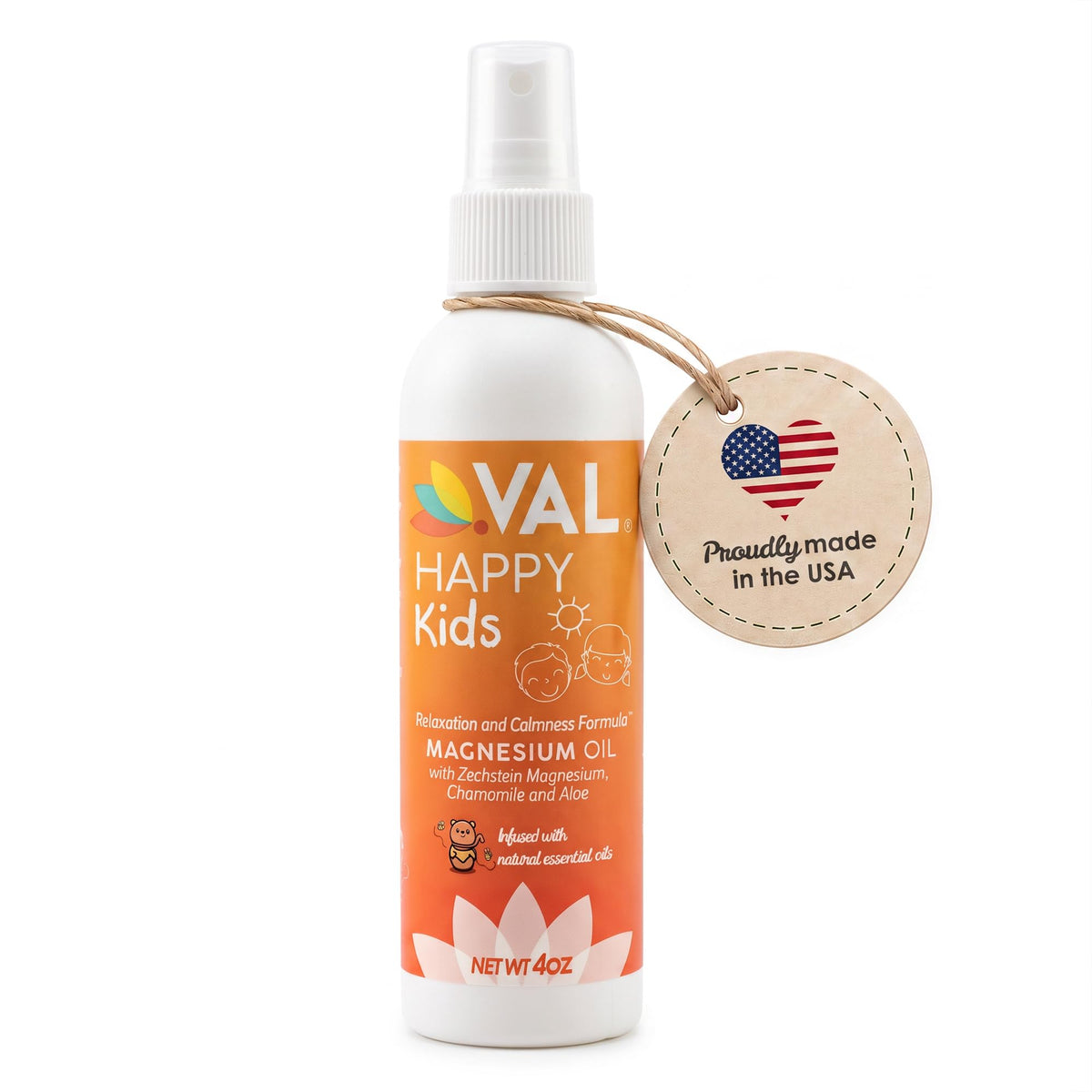 Spray de magnésium VAL pour enfants 118 ml avec étiquette visible