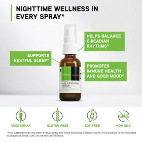 Spray de mélatonine DAVINCI sur une table avec des accessoires de sommeil