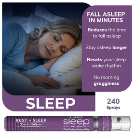 Spray de sommeil Cani Brands sur une table avec des accessoires de nuit