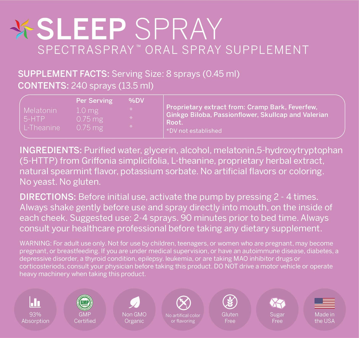 Spray de Soutien au Sommeil Spectraspray à côté d'un lit
