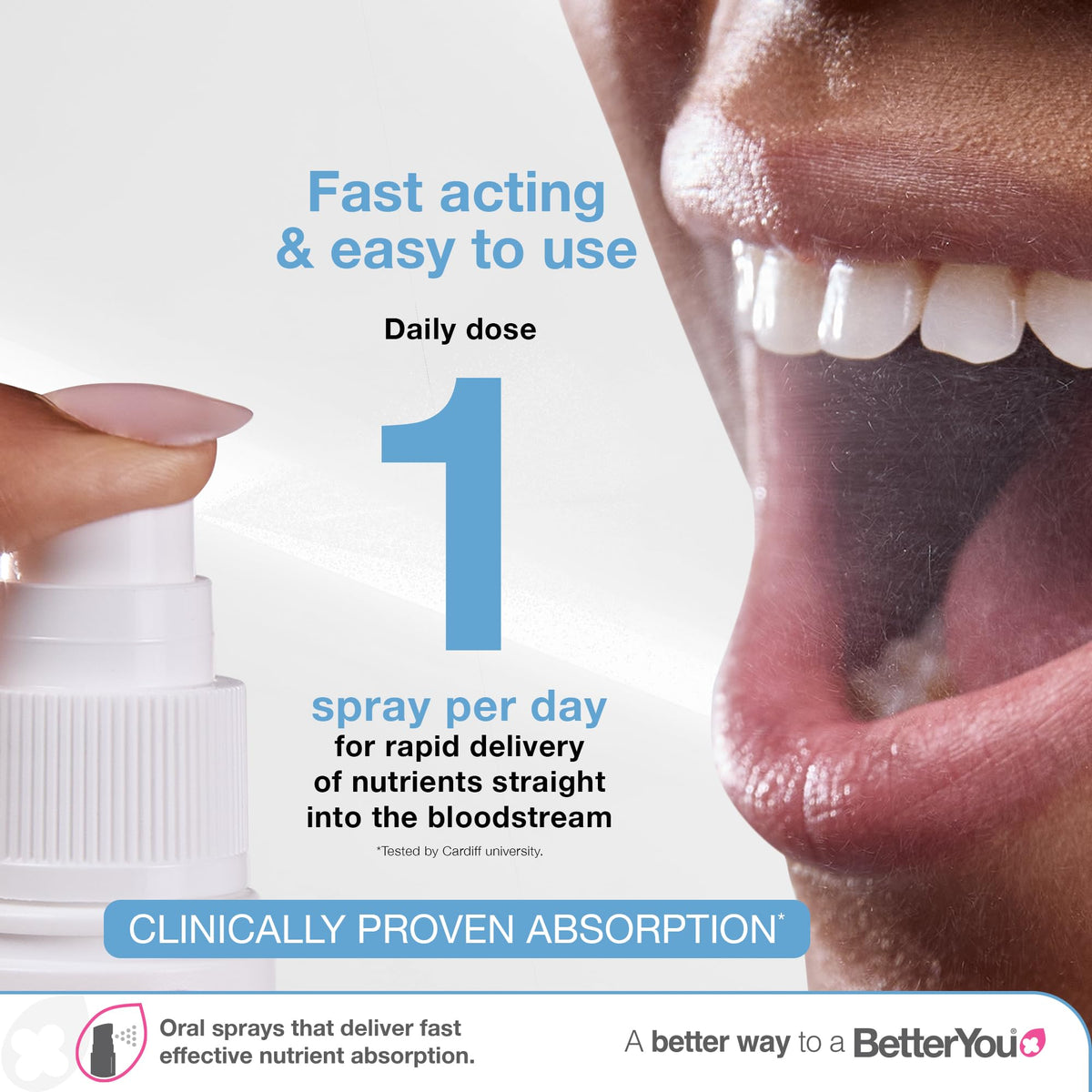Spray de vitamine D BetterYou Dlux 1000 sur un fond naturel