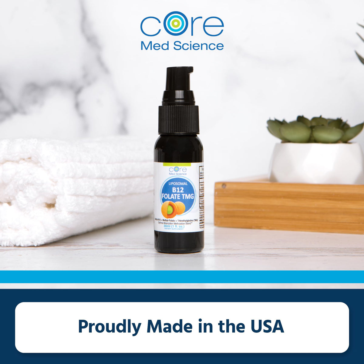 Spray liquide Core Med Science B12 Folate TMG dans un cadre de vie