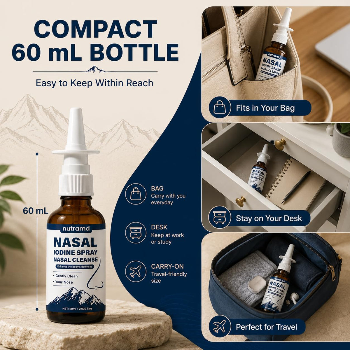 Spray nasal LANZF sur un bureau avec des fournitures