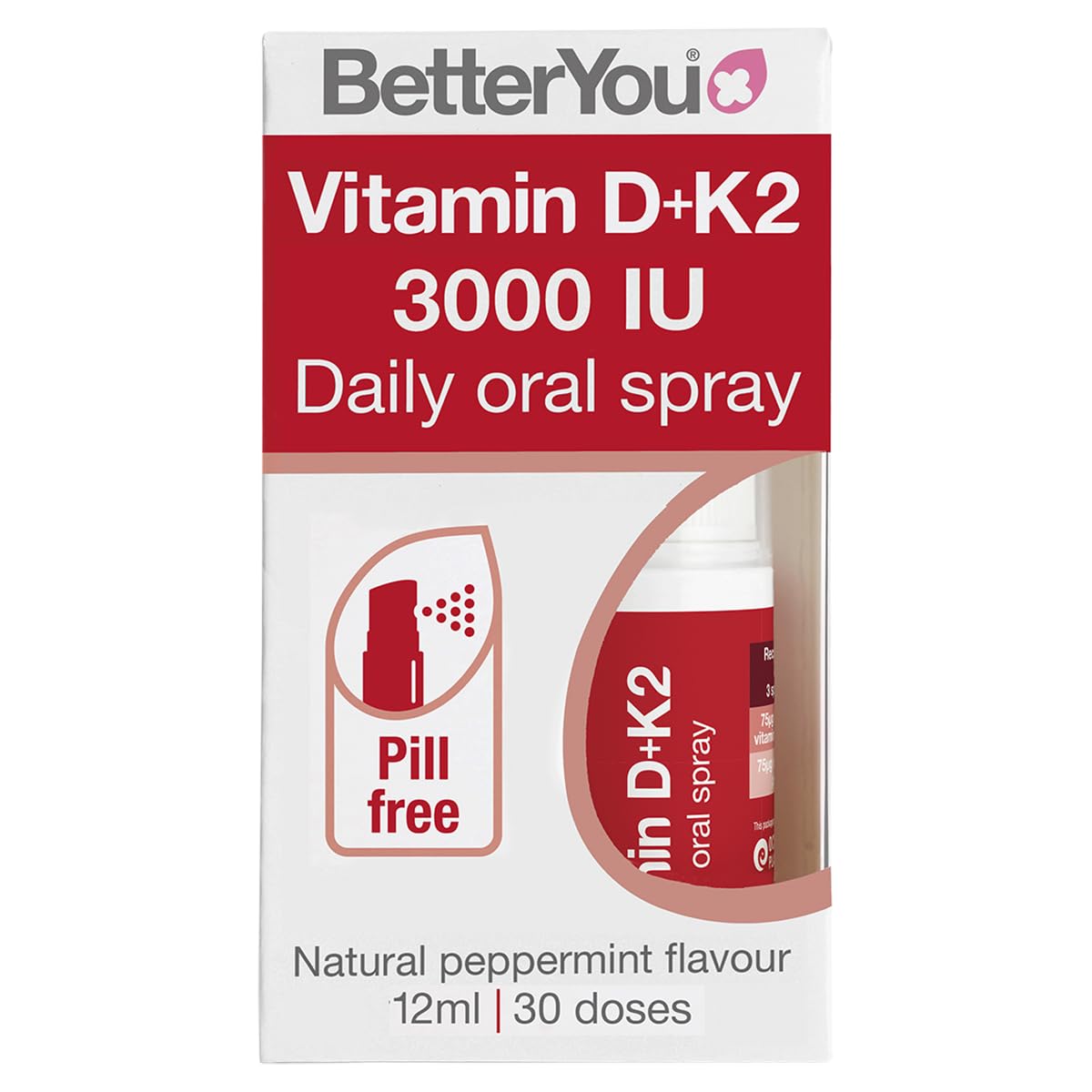 Spray oral D3000 et K2 de BetterYou en flacon de 30g
