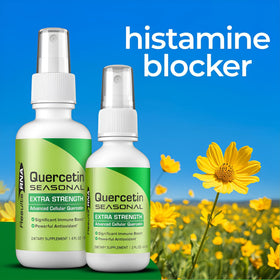 Spray Quercetin Seasonal sur une table avec des plantes