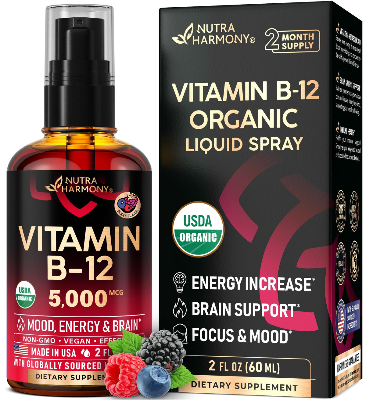 Spray sublingual NUTRAHARMONY Vitamine B12 5000 mcg avant vue