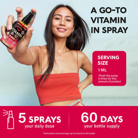 Spray Vitamine B12 NUTRAHARMONY avec fruits naturels en arrière-plan