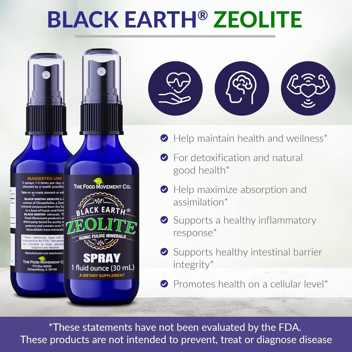 Spray Zeolite Noir 1 oz sur une table avec accessoires