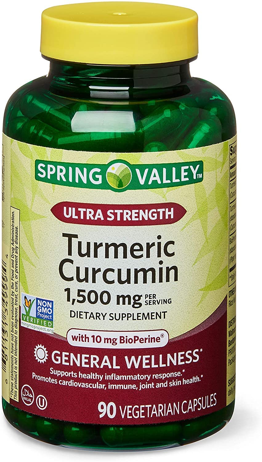 Spring Valley Curcuma Curcumin 1500 mg 90 capsules vue de face