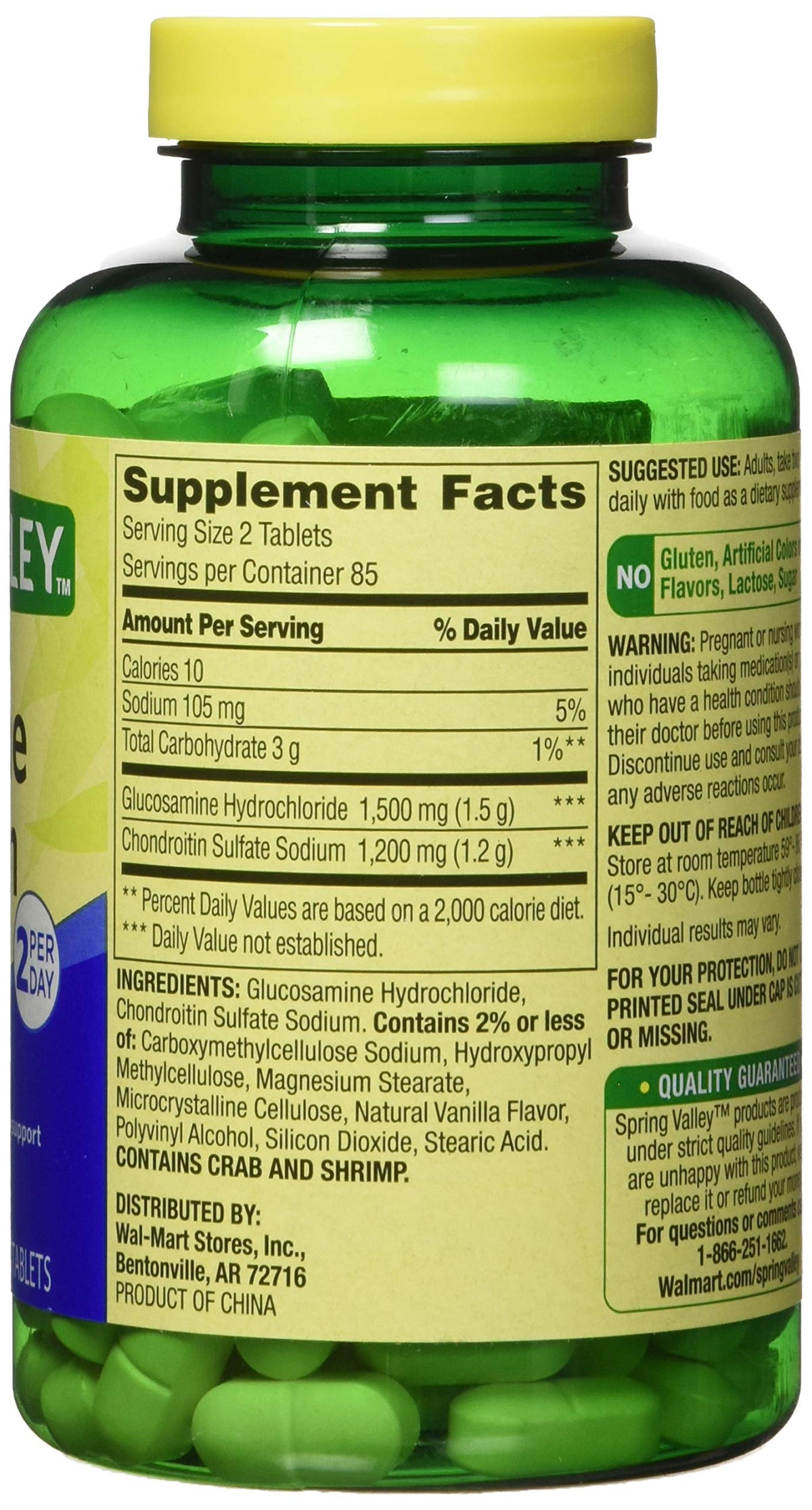 Spring Valley Glucosamine Chondroitin 340 comprimés côté