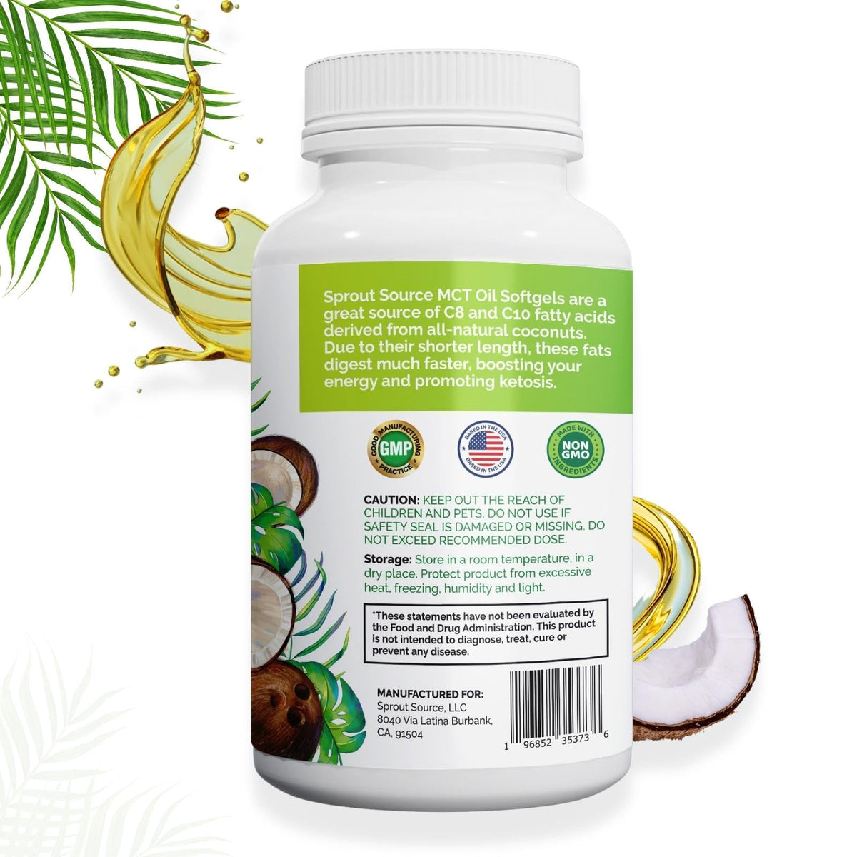 Sprout Source Gélules d'Huile MCT 1000mg - gélules dans un verre