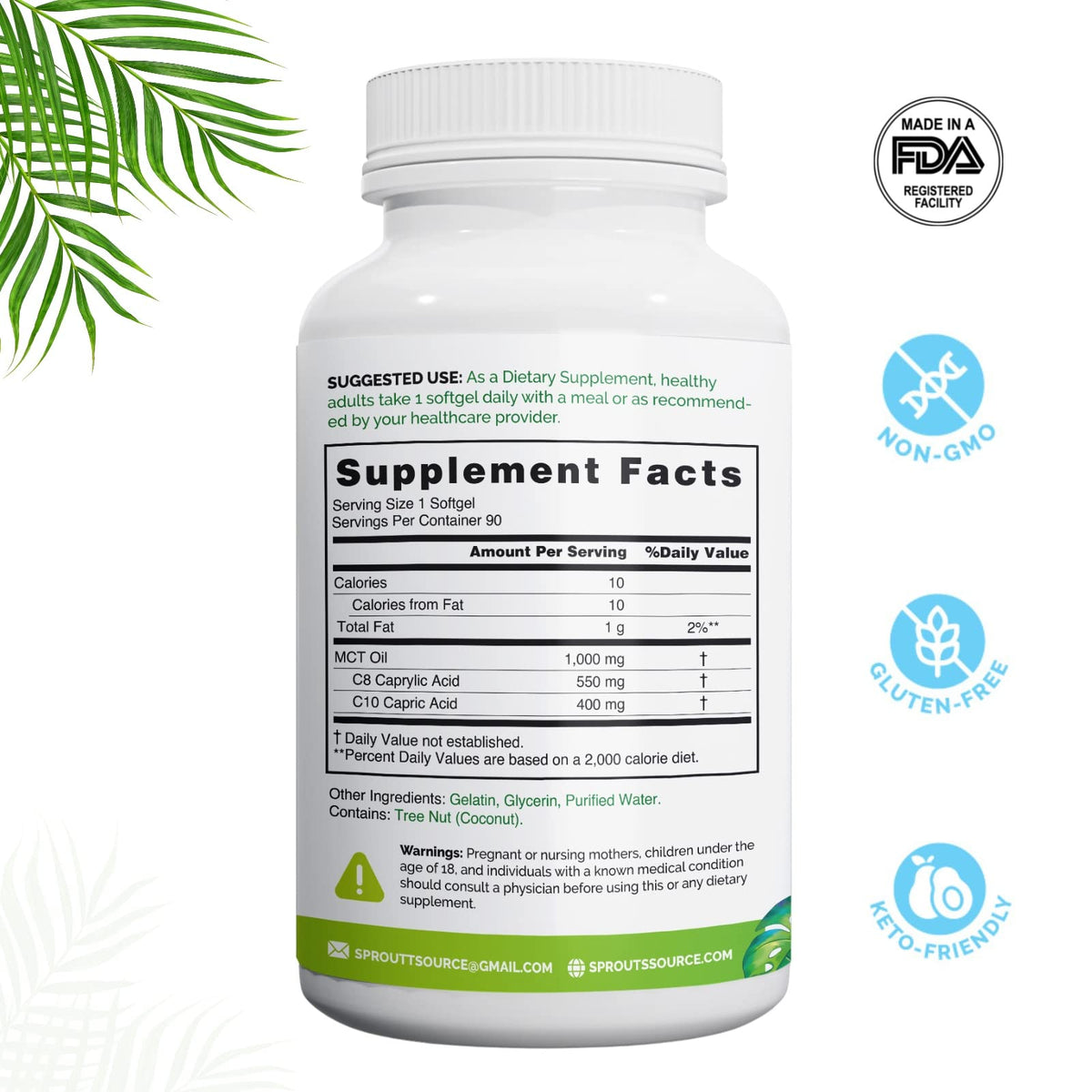 Sprout Source Gélules d'Huile MCT 1000mg - présentation des gélules