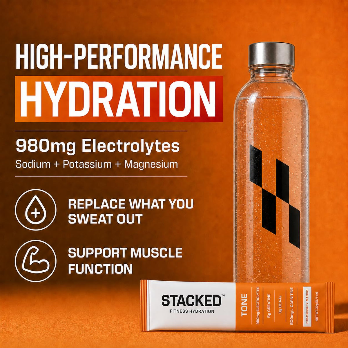 STACKED FITNESS HYDRATION Mélange de Créatine + Électrolytes 18 Sachets