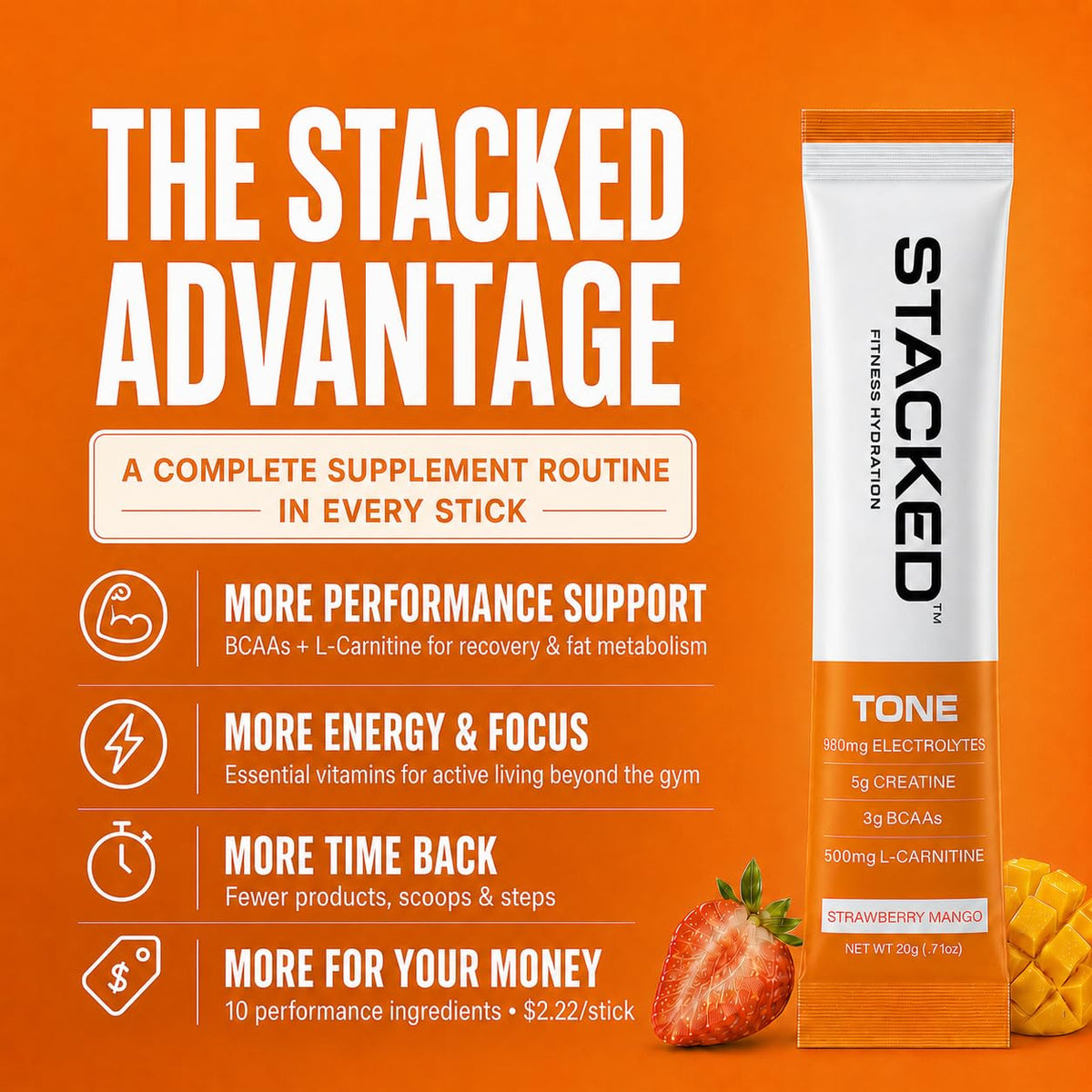STACKED FITNESS HYDRATION Mélange de Créatine + Électrolytes 18 Sachets