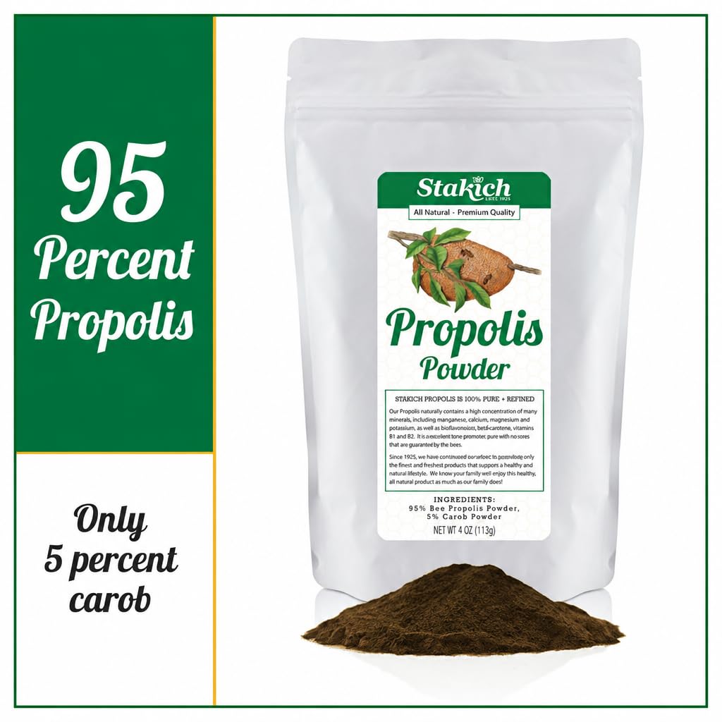 Stakich Poudre de Propolis d'Abeille 95% Pure avec cuillère