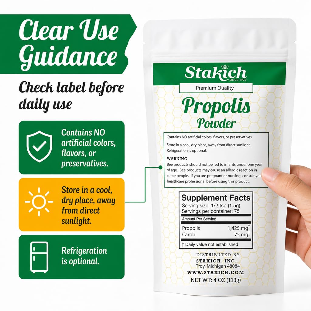 Stakich Poudre de Propolis d'Abeille 95% Pure avec yaourt