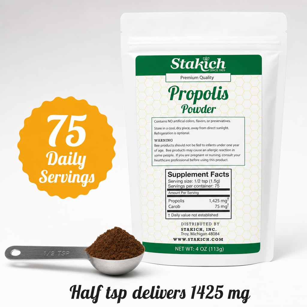 Stakich Poudre de Propolis d'Abeille 95% Pure dans un bol