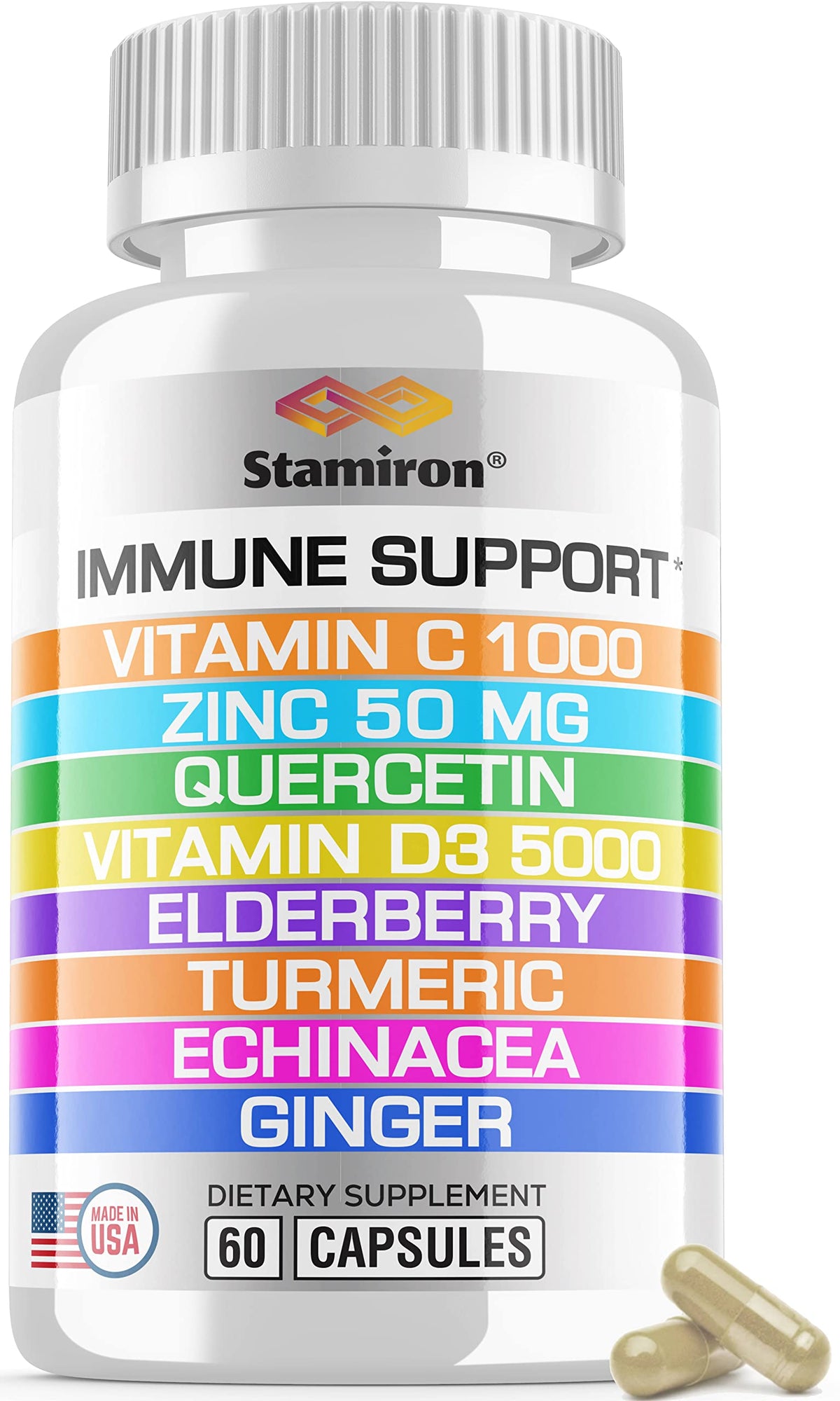 Stamiron Complément Alimentaire 8 en 1 vue avant avec capsules