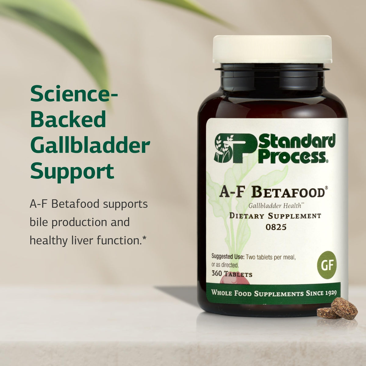 Standard Process A-F Betafood comprimés sur fond blanc