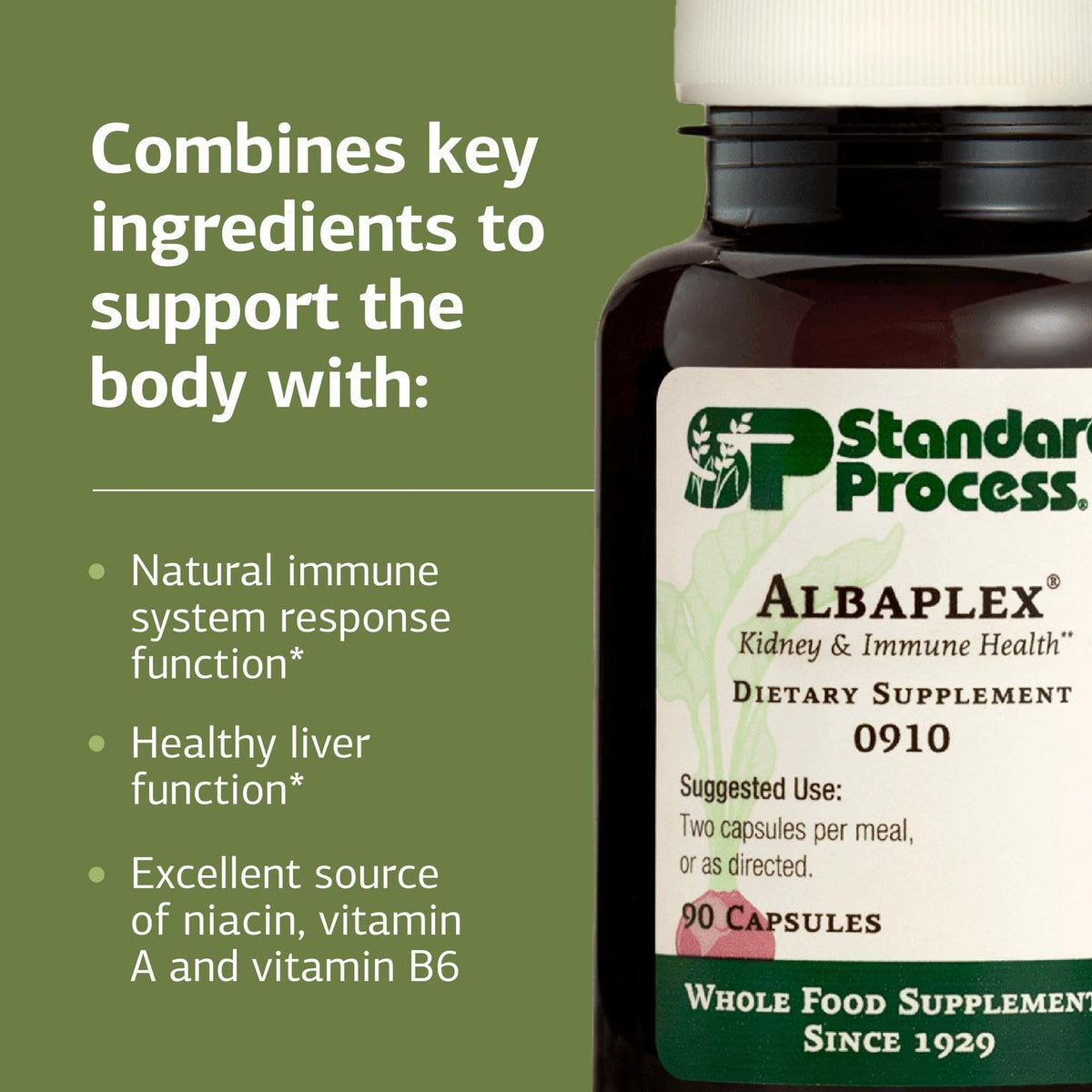 Standard Process Albaplex capsules sur une surface blanche
