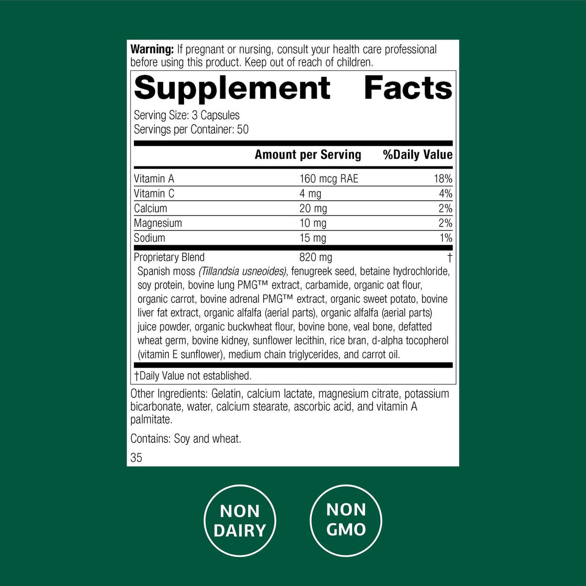Standard Process Allerplex 150 Capsules - vue arrière de l'emballage