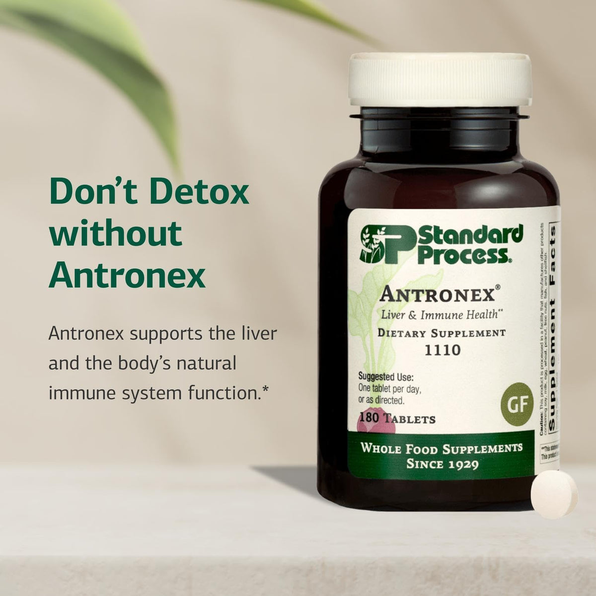 Standard Process Antronex comprimés sur une surface blanche