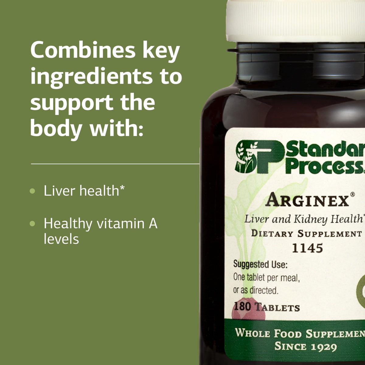 Standard Process Arginex 180 Comprimés avec ingrédients visibles
