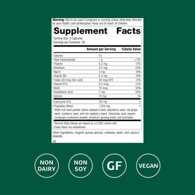Standard Process B Vitality 90 capsules vue arrière avec ingrédients