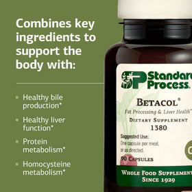 Standard Process Betacol capsules sur une table