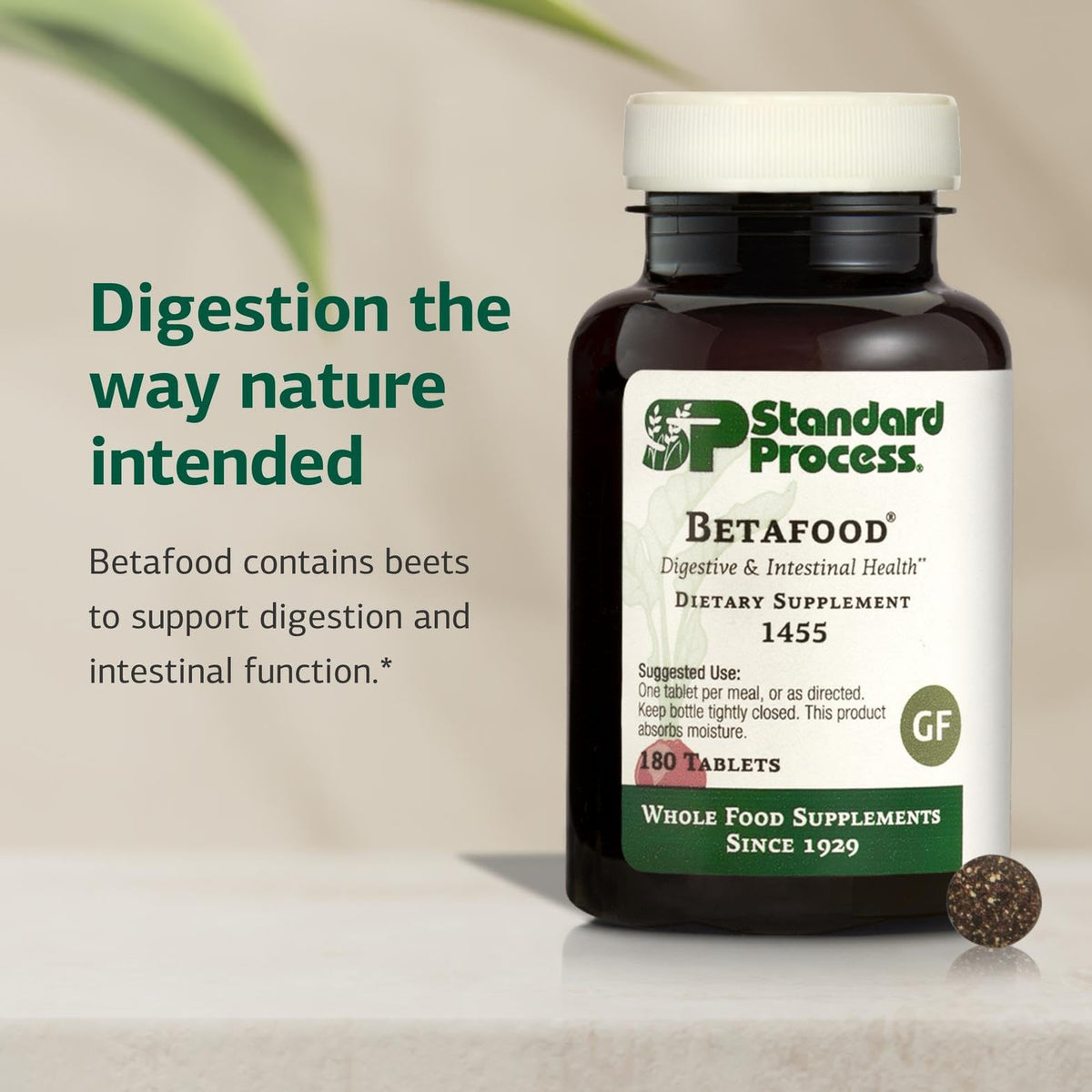 Standard Process Betafood comprimés dans une main