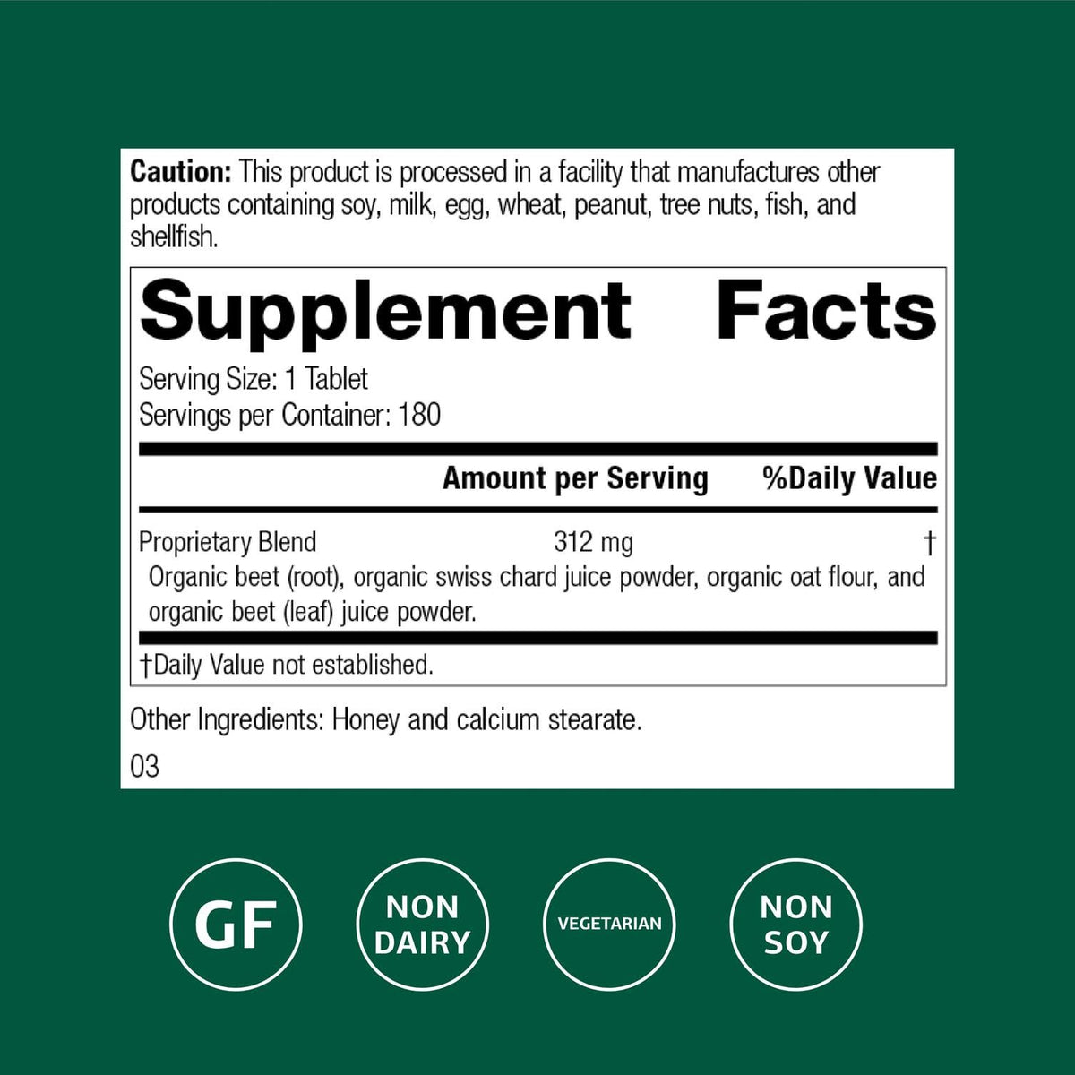 Standard Process Betafood emballage et informations nutritionnelles