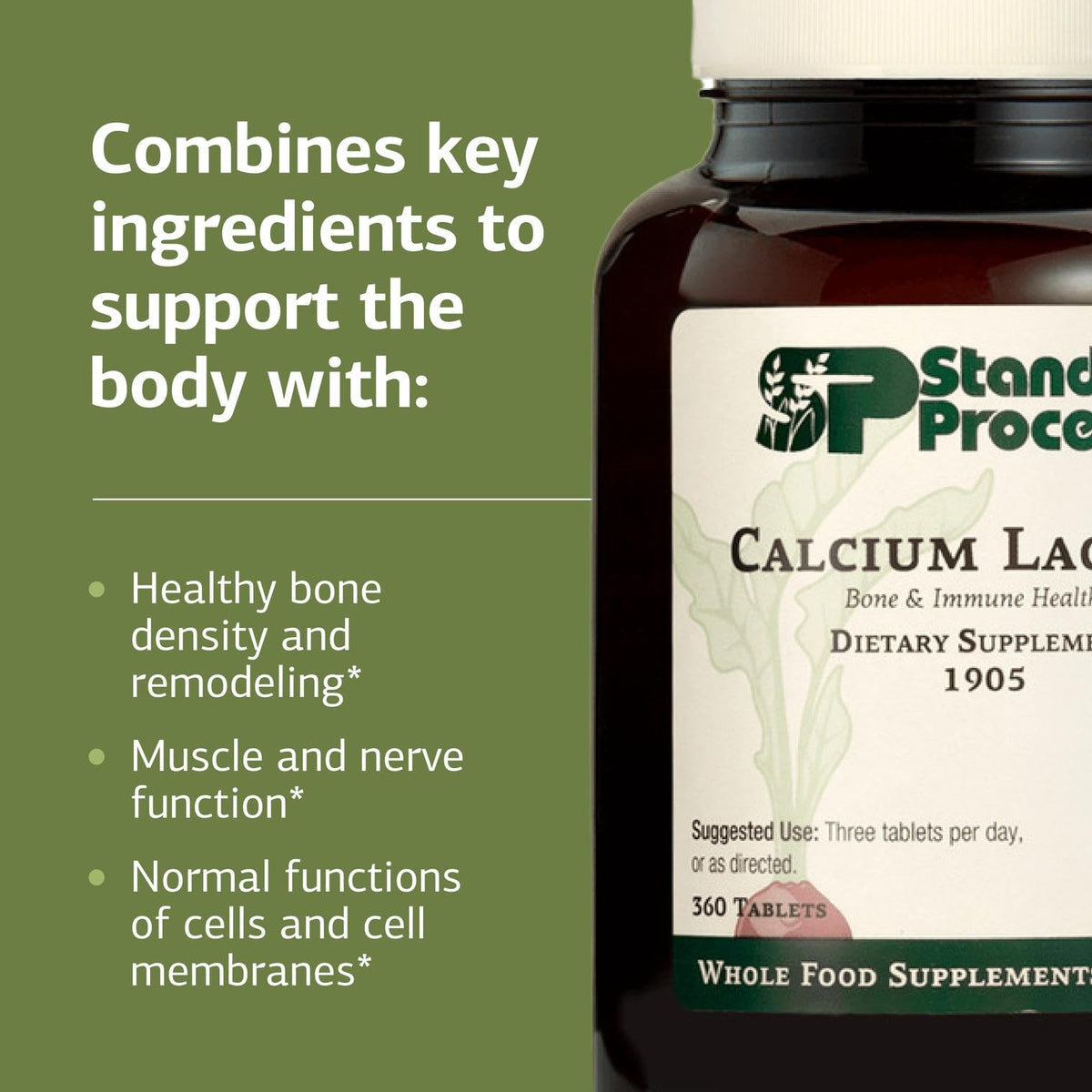 Standard Process Calcium Lactate comprimés, gros plan sur les comprimés