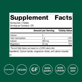 Standard Process Calcium Lactate comprimés, vue arrière de l'emballage