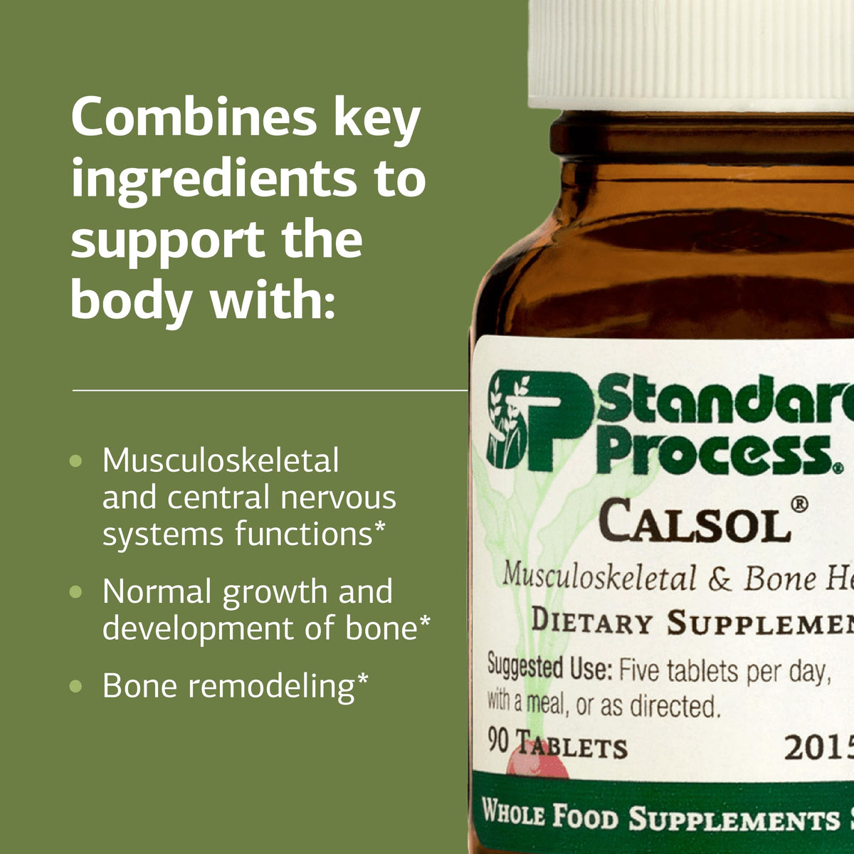 Standard Process Calsol 90 tablettes sur une surface en bois