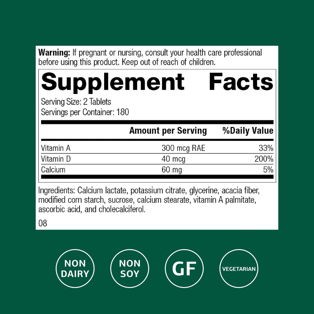 Standard Process Cataplex D emballage et informations nutritionnelles