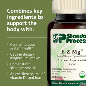 Standard Process E-Z Mg comprimés sur une table