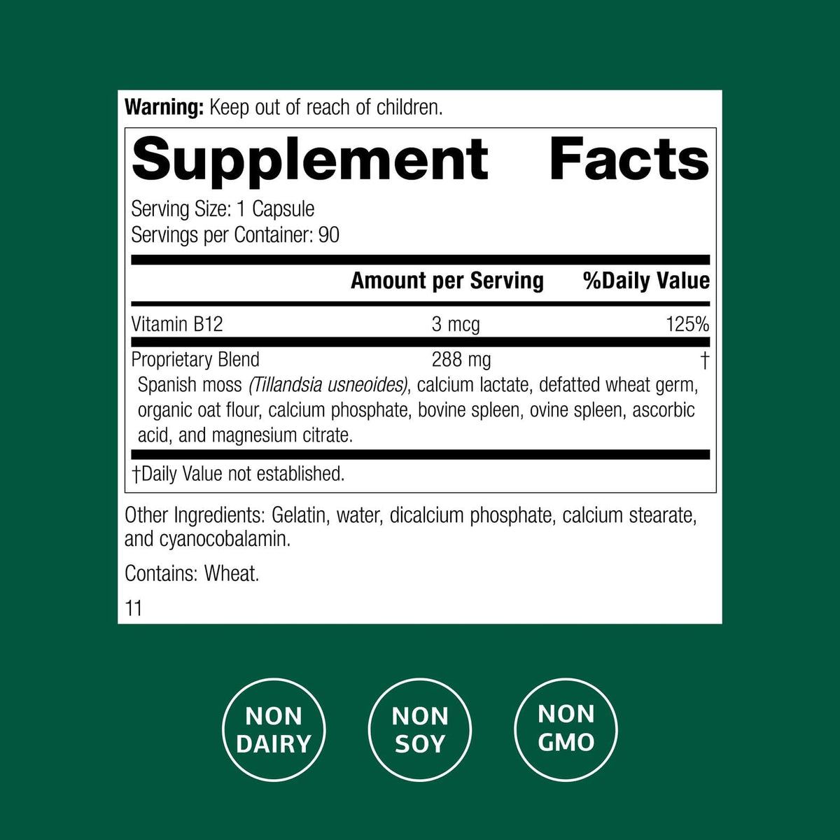 Standard Process For-Til B12 90 capsules arrière avec ingrédients