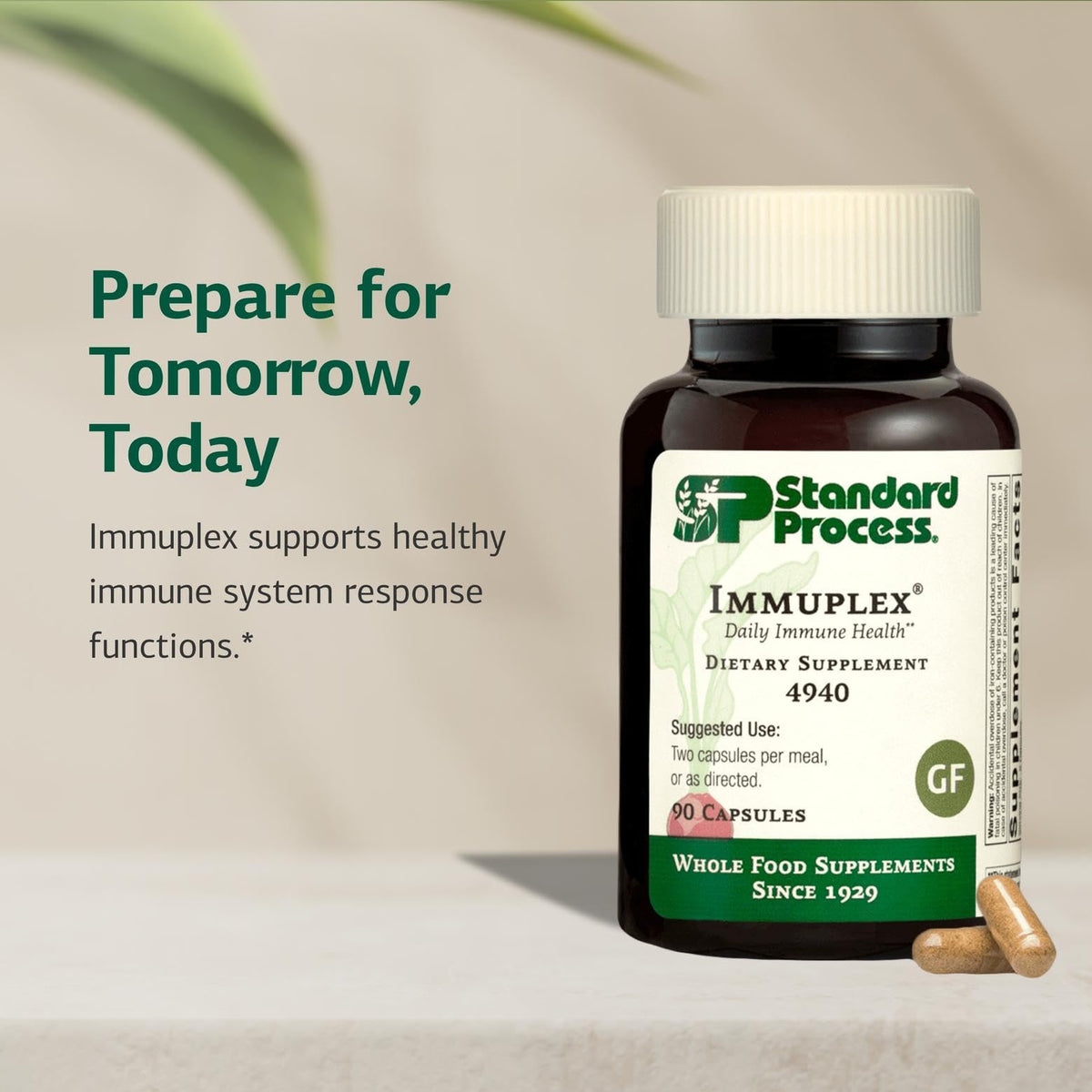 Standard Process Immuplex capsules sur une table