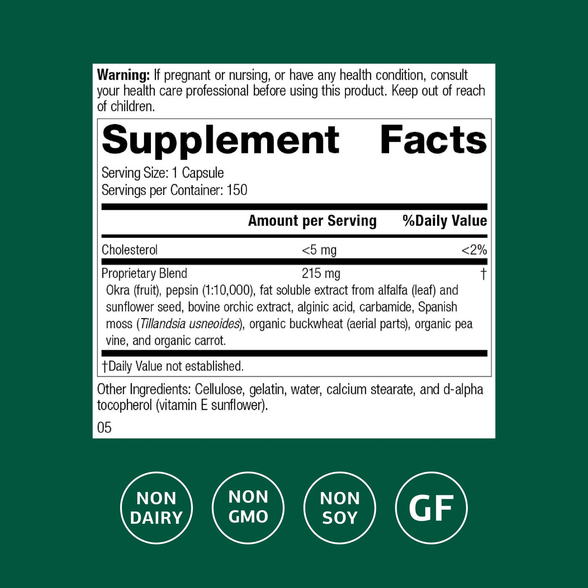 Standard Process Okra Pepsin E3 150 capsules - vue arrière