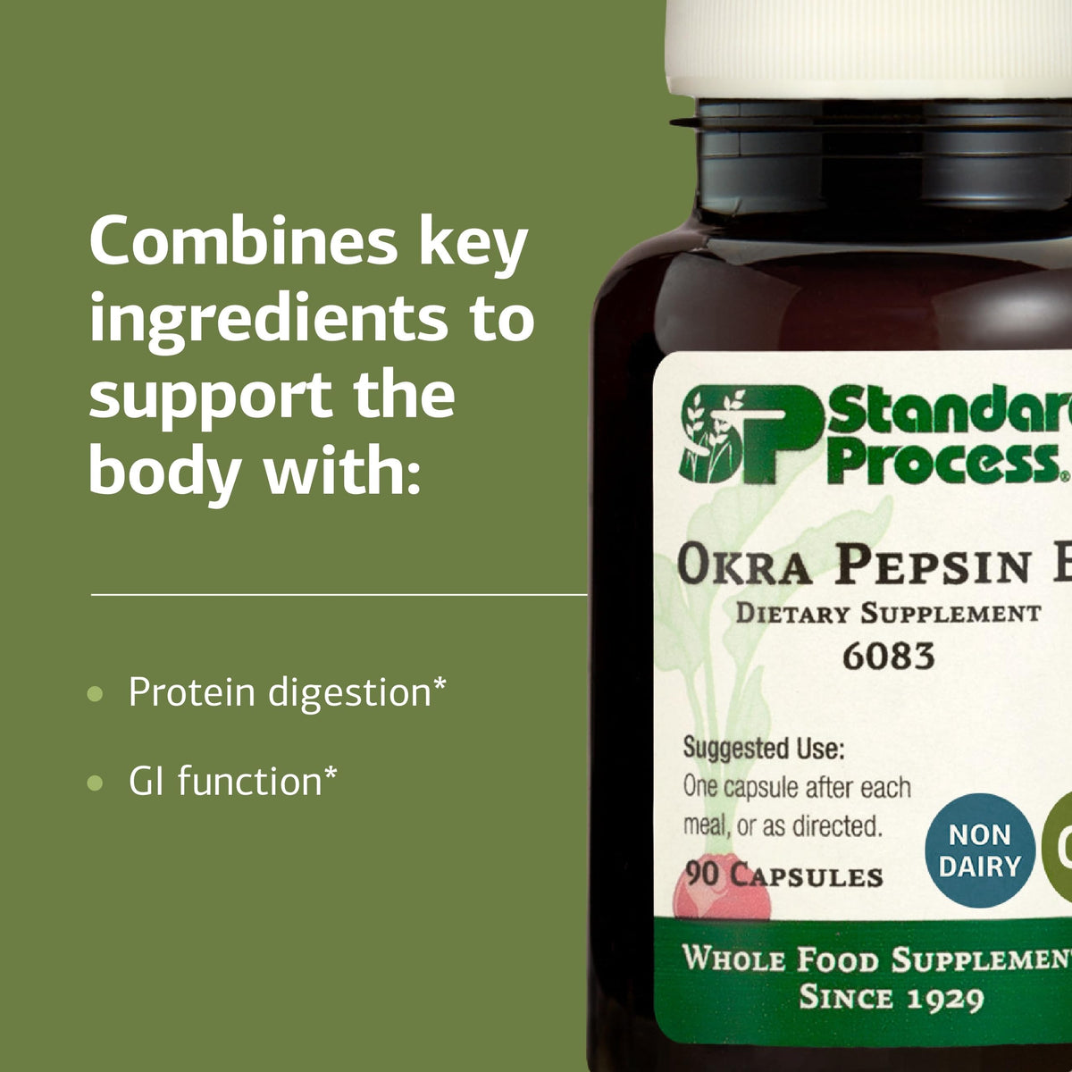 Standard Process Okra Pepsin E3 flacon ouvert avec capsules