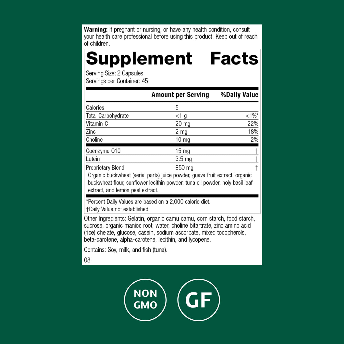 Standard Process Regeneplex 90 Capsules vue arrière avec informations nutritionnelles