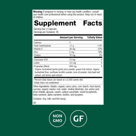 Standard Process Regeneplex 90 Capsules vue arrière avec informations nutritionnelles