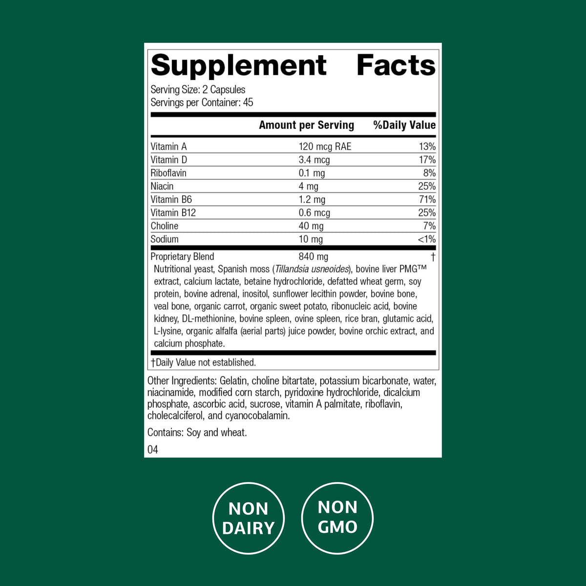 Standard Process Senaplex 90 capsules côté de l'emballage