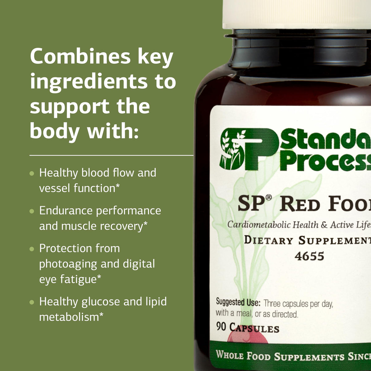 Standard Process SP Red Food capsules sur une table
