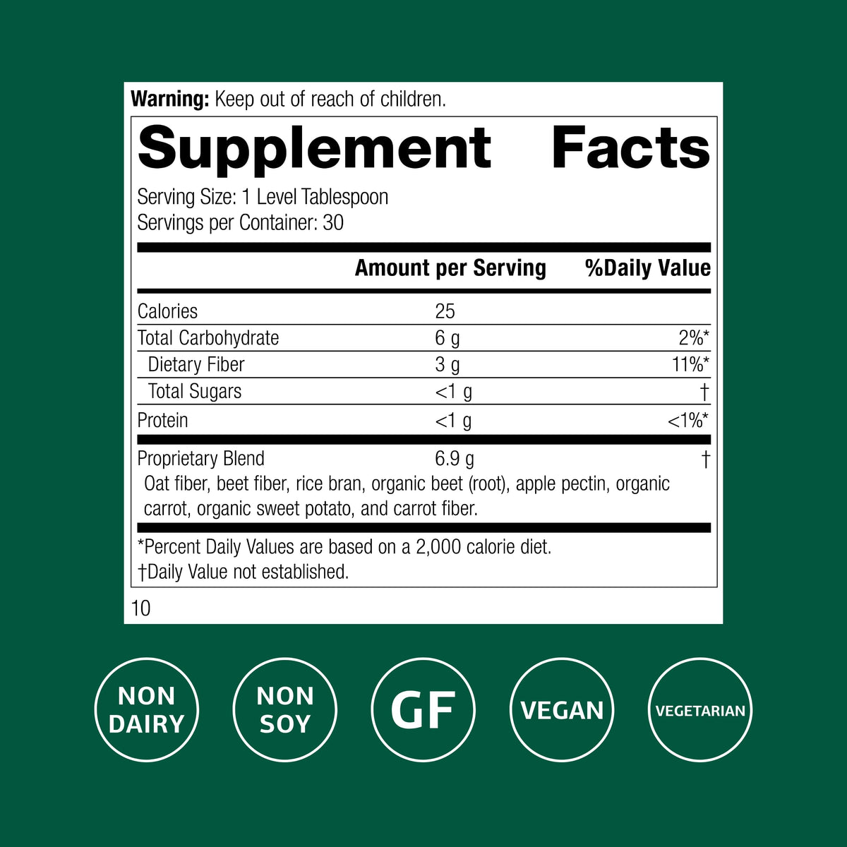 Standard Process Whole Food Fiber 318g vue arrière avec informations nutritionnelles