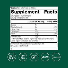 Standard Process Whole Food Fiber 318g vue arrière avec informations nutritionnelles