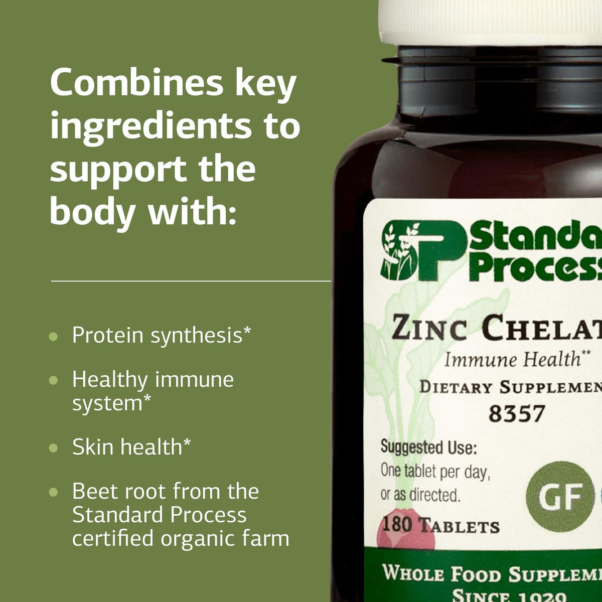 Standard Process Zinc Chelate 180 comprimés avec étiquette visible