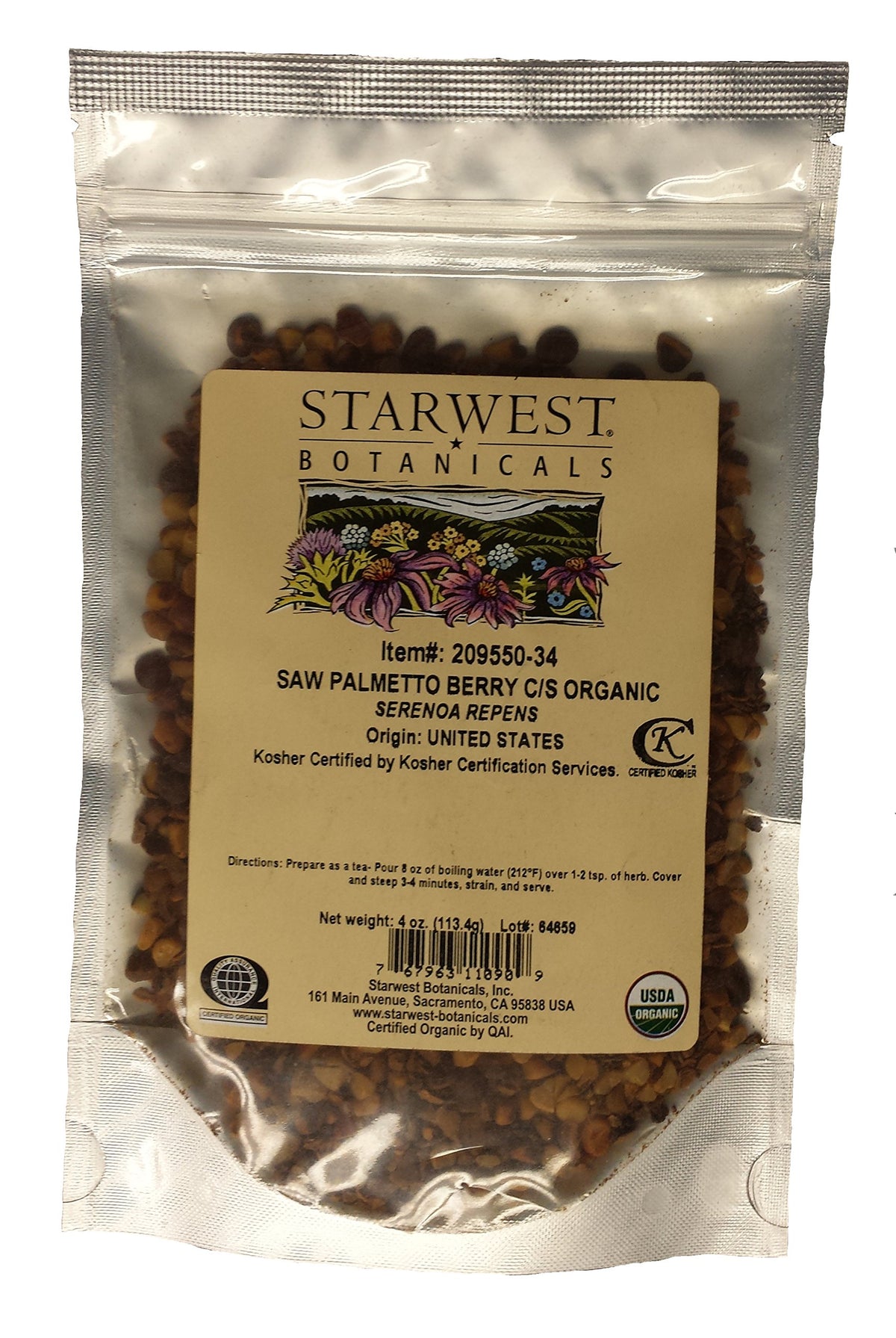 Starwest Botanicals Baies de Saw Palmetto Bio 118g vue avant