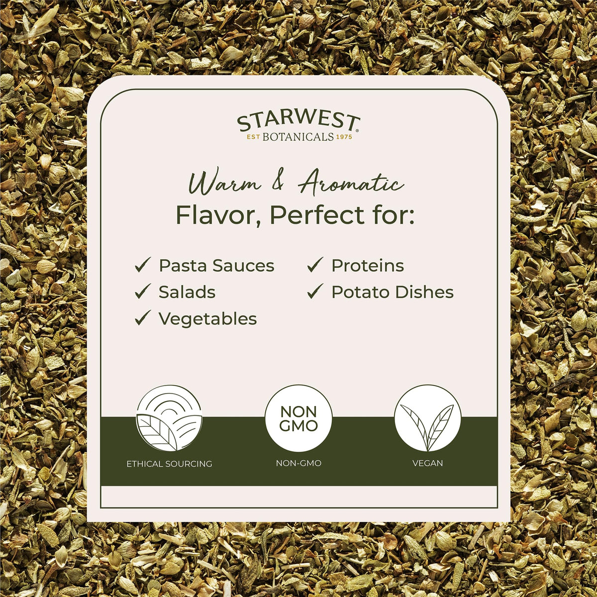 Starwest Botanicals Origan bio 481g, détail sur l'étiquette de certification bio