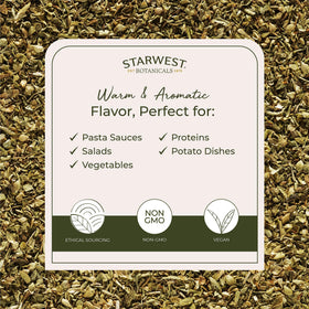 Starwest Botanicals Origan bio 481g, détail sur l'étiquette de certification bio